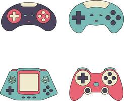 Retro Game Console In Flat Design. Vector Illustration Set.