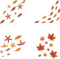 Fallen Autumn Leaves In White Background. Vector Illustration Set.