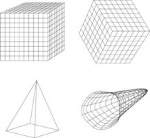 Wireframe Futuristic Shape In Geometric Concept. Vector Illustration Set