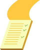 Isometric notebook with list and green check mark. Opened yellow book with checklist. vector