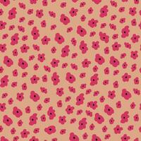 Vector seamless pattern with neon violet hand drawn flowers on beige background. Doodle neon flowers pattern.