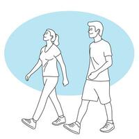 full length of couple walking to exercise illustration vector hand drawn isolated on white background