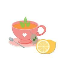 Hot tea on a white background. Winter and autumn edition. Vector illustration.