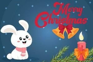 Merry Christmas and Happy New Year with Cute Rabbit. Vector illustration