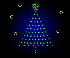 Neon Christmas tree with star, glowing icon. Neon New Year tree silhouette, outline Christmas tree in vivid colors. Festive fir with neon light. Icon set, sign, symbol for UI. Vector illustration