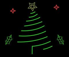 Neon Christmas tree with star, glowing icon. Neon New Year tree silhouette, outline Christmas tree in vivid colors. Festive fir with neon light. Icon set, sign, symbol for UI. Vector illustration