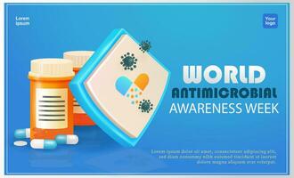 Antibiotics the concept of drug resistance. Bacteria are blocked by a drug shield. 3d vector, suitable for world antimicrobial awareness week, education and health vector