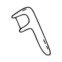 Dental floss holder vector illustration in doodle style. Single flossing icon isolated on white background