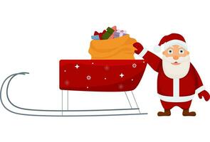 Vector Santa Claus and sleigh with gifts.  Isolated on a white background. Christmas banner. Merry Christmas and Happy New Year.
