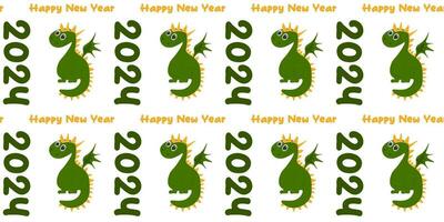 Seamless pattern with cute green Dragon, Happy New Year 2024. Vector illustration