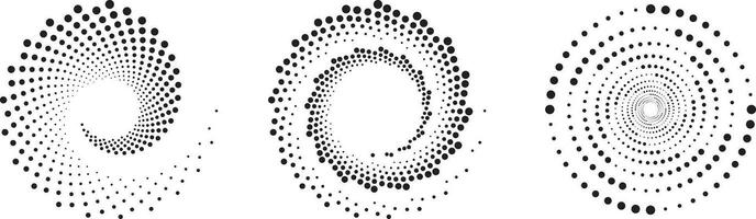 Dotted, dots, speckles abstract concentric circle. Spiral, swirl, twirl element. Circular and radial lines volute, helix. Segmented circle with rotation. Radiating arc lines. Cochlear, vortex vector