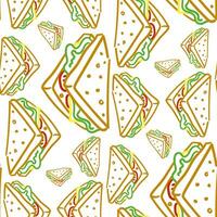 Vector seamless drawing with a hand-drawn sandwich-colored linear pattern. Beautiful food design elements, ideal for any business related to the food industry. Textiles and paper. Packaging products