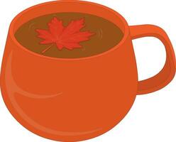 Autumn style cup of milk coffee with orange maple leaf vector illustration