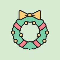 christmas wreath icon with lineal color style vector