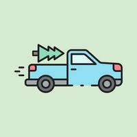 christmas pickup truck icon with lineal color style vector