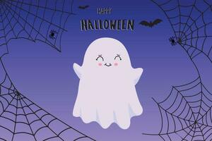 Flying ghost ghost Boo. Happy Halloween. The white ghost. Flat design. Vector illustration.