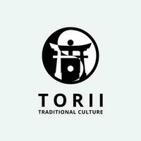 torii portón con yin y yang logo vector símbolo ilustración diseño