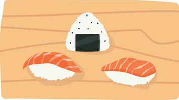 Helathy Japanese Food, Onigiri with Nori Seaweed, Sushi with raw fish vector