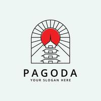 pagoda temple with sunburst logo vector symbol illustration design, minimalist pagoda temple