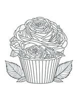 large cupcake with roses  flowers graphics for coloring for children and adults photo