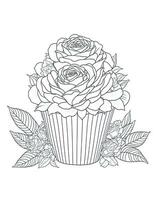 large cupcake with roses  flowers graphics for coloring for children and adults photo