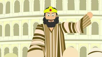 Cartoon Bible Illustration of Herod speaking to the crowd video