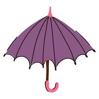 Illustration of an open purple umbrella cane isolated on a white background. Protection from rain and sun for autumn, spring, summer. Multifunctional item vector