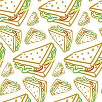 Vector seamless drawing with hand-drawn sandwich color linear. Beautiful food design elements, ideal for any business related to the food industry. Printing on textiles and paper. packaging products