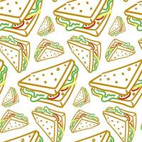 Vector seamless drawing with hand-drawn sandwich color linear. Beautiful food design elements, ideal for any business related to the food industry. Printing on textiles and paper. packaging products