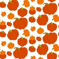 Pattern with pumpkins. Vector flat autumn illustration. Seamless pattern with cozy orange pumpkins on a white background. Hugge time. Kitchen Linen Decor for Halloween Party with Pumpkin