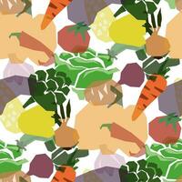 Vegetable seamless pattern. Background of geometric translucent vegetables. Transparent farm products on a white background. Simple label and packaging design. A variety with different colors vector