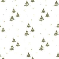 boho Navidad árbol sin costura modelo. mano dibujado verde piel árbol silueta en blanco repetir antecedentes. invierno bosque rústico vector imprimir, envolver papel, tela, textil. sencillo invierno fiesta fondo de pantalla.