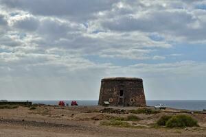 landscape of the Canary Island Fueratentra on the rocks and the ocean and the sky with clouds in January photo