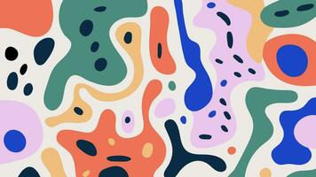 Colorful hand drawn abstract background with organic liquid shapes and dots. Bold color blobs and forms. Vector flowing texture. Contemporary art design