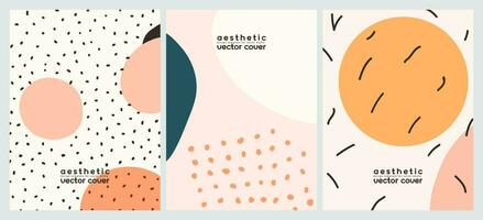 Collection of templates with hand drawn simple shape, lines and dots. Set aesthetic vertical background for social media. Vector covers, trendy banner design