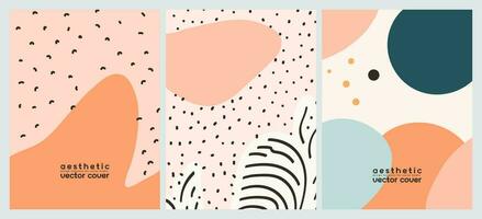 Set abstract minimalist background with simple hand drawn shapes and copy space. Collection boho aesthetic vertical templates for social media posts. Vector naive design