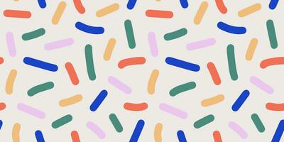 Doodle abstract background with rainbow colors confetti or sugar sprinkles. Funky seamless pattern. Multi colored festive backdrop. Pop art style textures. Vector design layout for banner