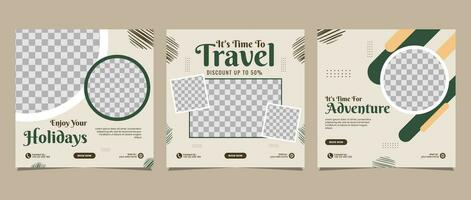 Travel business promotion web banner template design for social media marketing, tour advertising, banner offer, and and sale promo vector