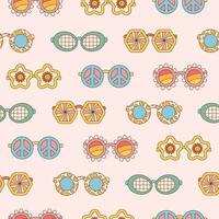 Sunglasses seamless pattern in retro groovy hippie style. Vector illustration 70s 80s