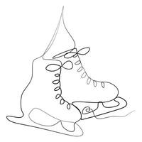 Continuous one line of pair of figure ice skates hanging in silhouette on a white background. Linear stylized Vector illustration. Minimalist, Winter sport concept Template for poster, Card, Flyer.