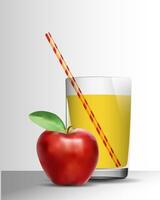 Healthy and tasty apple smoothie or juice in a glass transparent glass with a straw. Glass transparent with any background. Summer sea. Vector in eps 10 format, no raster effects