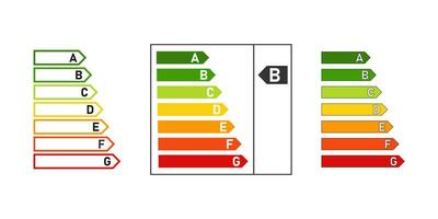 energía eficiencia clasificación. energía ahorro clase símbolo. electricidad, epc, euro estándar. describir, plano y de colores estilo icono para web diseño. vector ilustración.