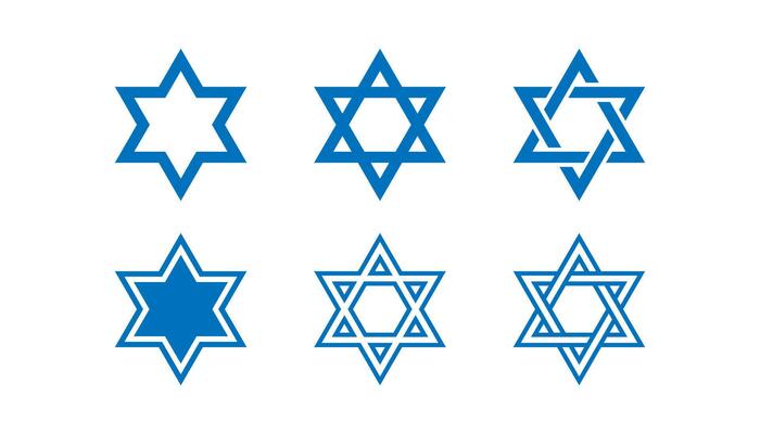 Star David icon on white background. Jewish Israeli religiuos symbol. Judaism, religion, hanukkah, six pointed star, pray for israel, no war. Outline flat and colored style vector illustration,
