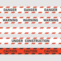 Red caution seamless tape. Prioritizing safety restricted access, construction zone, warning signs. Flat vector illustration.