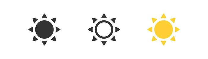 Yellow sun with rays icon. Summer symbol. Hot sunny weather, heat, brightness. Outline, flat and colored style icon for web design. Vector illustration.