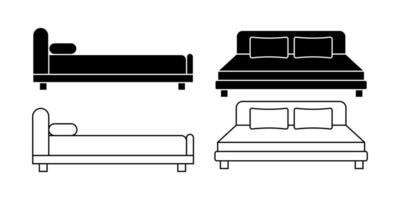 contorno silueta cama icono conjunto aislado en blanco fondo.lado ver cama icono vector