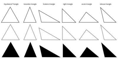 contorno silueta tipos de triángulo forma icono conjunto aislado en blanco antecedentes vector