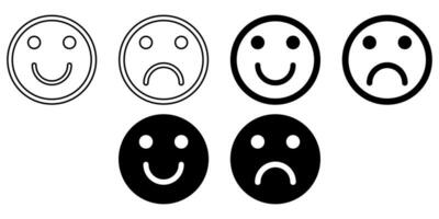 triste y contento emoji icono conjunto vector