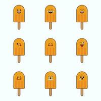 chocolate ice cream icon set vector emoticon. chocolate ice cream cute emoji with face.