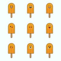 chocolate ice cream icon set vector emoticon. chocolate ice cream cute emoji with face.